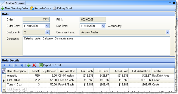 Standing order costs